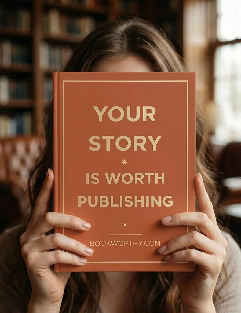 Reader holding the book “Your story is worth publishing” by Bookworthy.com